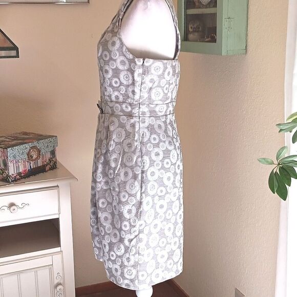Moulinette Soeurs Elegant Cream and Silver Patterned Dress. One Shoulder. Dressy - Picture 5 of 13